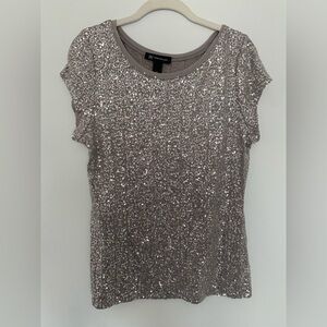 INC Grey Silver Sequin Short Sleeve Blouse